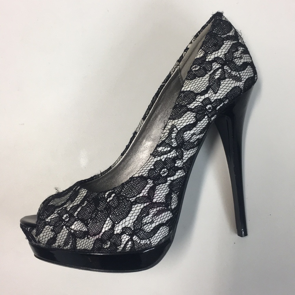 Lace Open Toe Heels